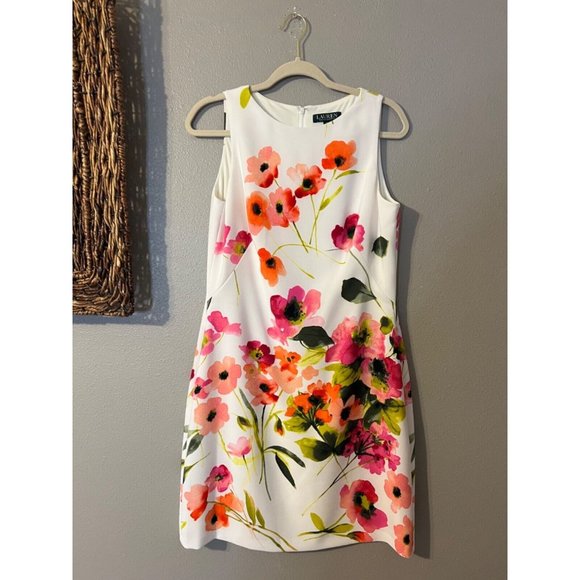 Ralph Lauren Dress 10 Floral Colorful Career Church Stretch Washable $155 - Picture 10 of 13